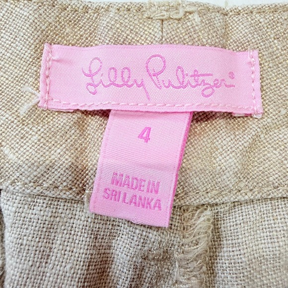 Lilly Pulitzer Linen Blend Wide Leg Pants Tan Size 4 Gold Button Detail - Picture 5 of 11